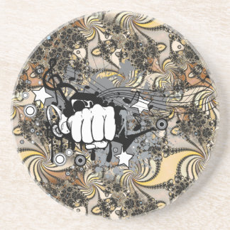 Decoration with fractal image and a fist mouse ma coaster