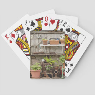 Decorations on wooden fence, Catalina Island, Playing Cards
