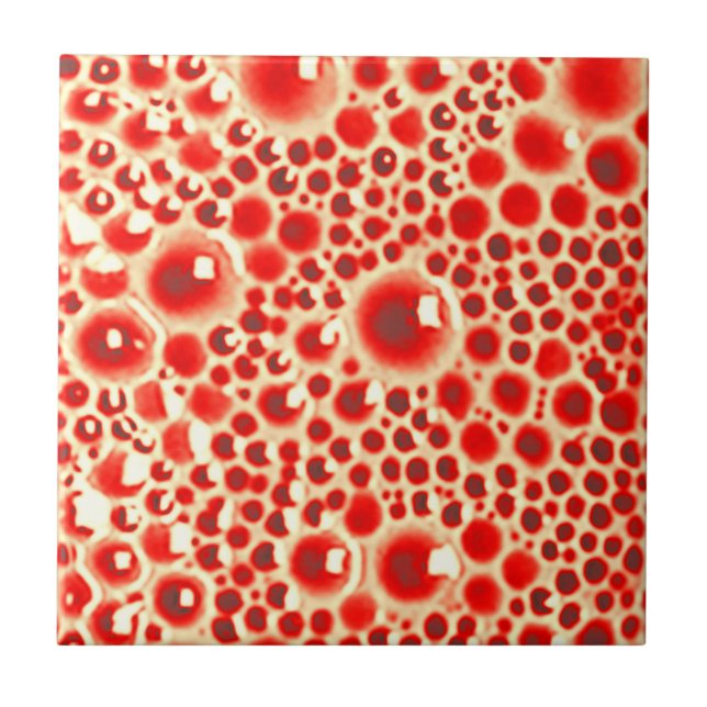Decorative 4" tile with bubbles in red gloss (Front)