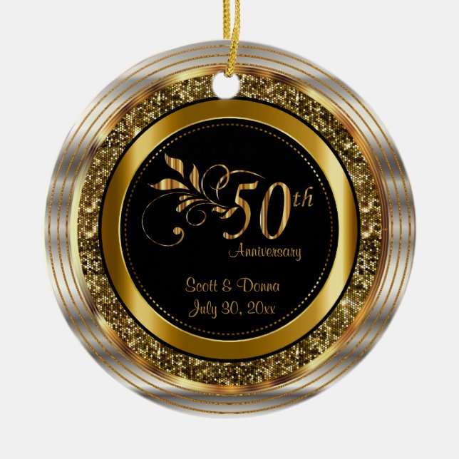 Decorative 50th Golden Anniversary Ceramic Tree Decoration (Front)