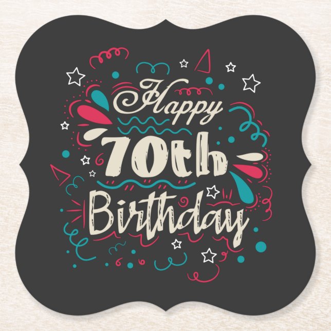 Decorative 70th Birthday Paper Coaster (Front)