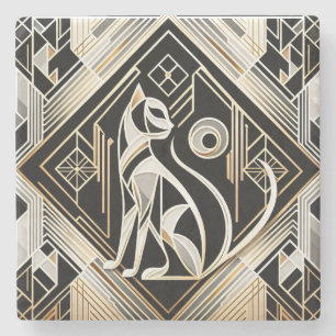 Decorative Abstract Black Cat Stone Coaster