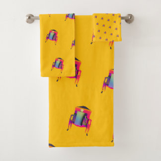 Decorative  Abstract Chair Diagonal Yellow  Bath Towel Set