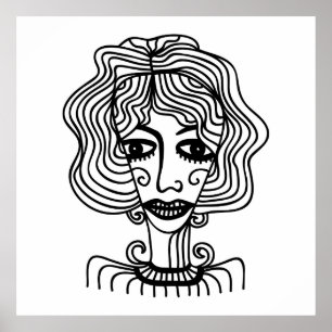 Decorative abstract girl. Vintage illustrationadol Poster