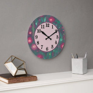 Decorative Abstract muted red roses Large Clock