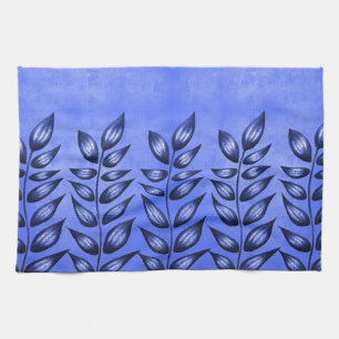 Decorative Abstract Plant Pointy Leaves Artsy Blue Tea Towel