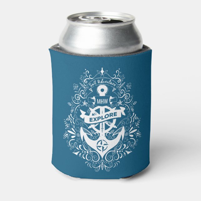 Decorative Anchor custom monogram can cooler (Can Back)