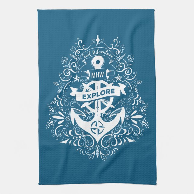 Decorative Anchor custom monogram hand towel (Vertical)