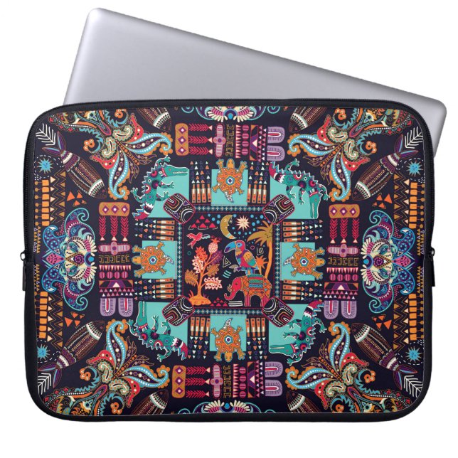 Decorative animals: colourful ethnic design. laptop sleeve (Front)