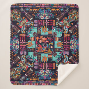 Decorative animals: colourful ethnic design. sherpa blanket