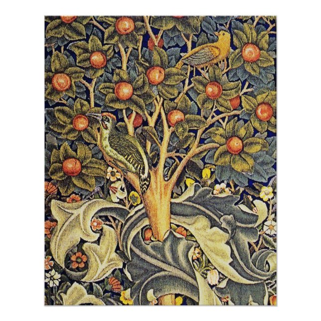 Decorative Art Blue Green Bird Tree Foliage Flower Poster (Front)