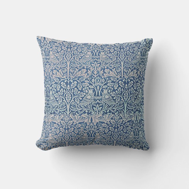 Decorative Art Forest Scenery Birds Rabbits Blue Cushion (Front)