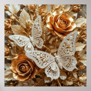 Decorative Art Silver and Gold - Butterflies #3 Poster