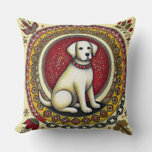 Decorative Artwork Featuring a Dog in a Mandala Cushion
