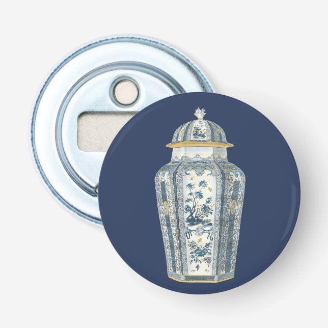 Decorative Asian Urn in Blue & White Bottle Opener (Front)
