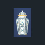 Decorative Asian Urn in Blue & White Canvas Print<br><div class="desc">A beautiful print of a decorative Asian urn, painted in hues of blue and white. Intricate floral designs cover the urn, giving it a peaceful feeling. Purchase your copy today!</div>