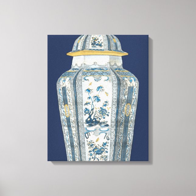 Decorative Asian Urn in Blue & White Canvas Print (Front)