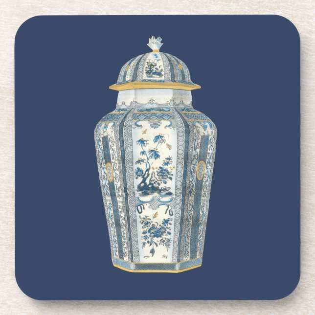 Decorative Asian Urn in Blue & White Coaster (Front)