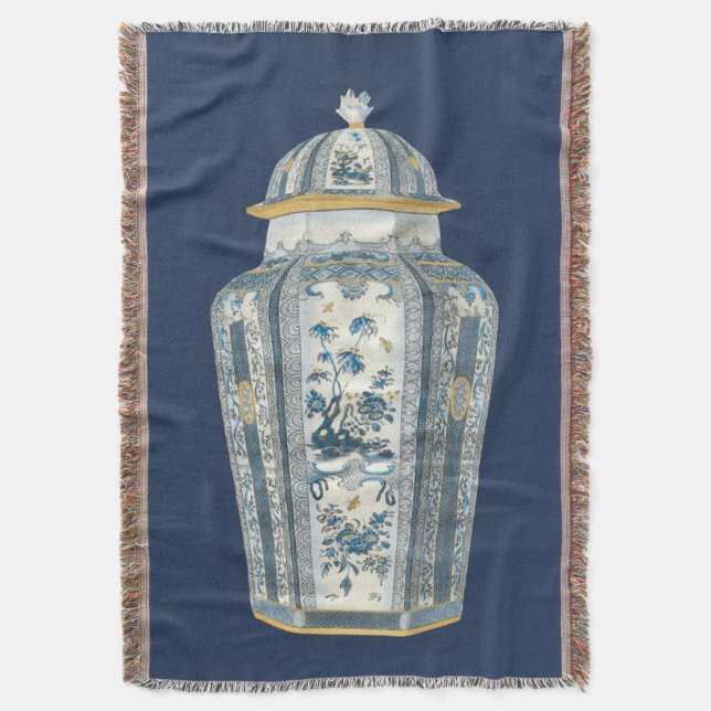 Decorative Asian Urn in Blue & White Throw Blanket (Front Vertical)
