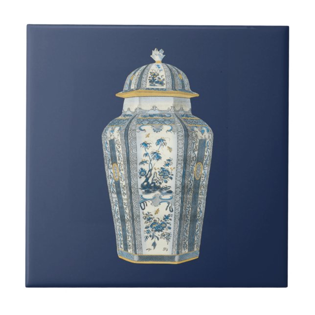 Decorative Asian Urn in Blue & White Tile (Front)