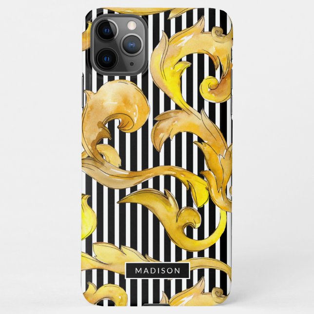 Decorative Baroque and Stripes Pattern with Name iPhone Case (Back)