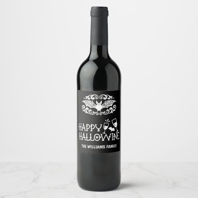 Decorative Bat Halloween Wine Label (Front)