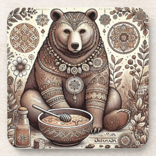 Decorative Bear Illustration Coaster