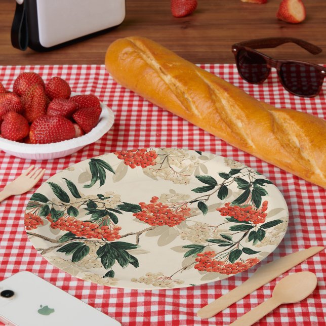 Decorative Berry Floral Pattern Paper Plate (Picnic)