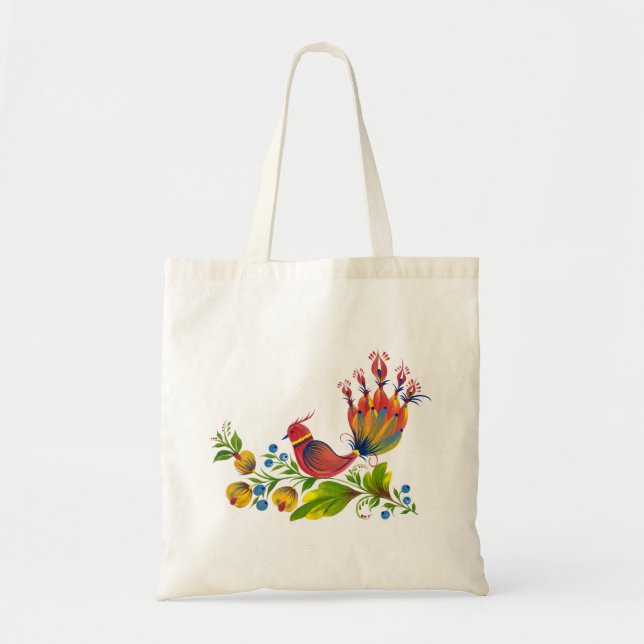 Decorative Bird with Flowers & Berries Tote Bag (Front)