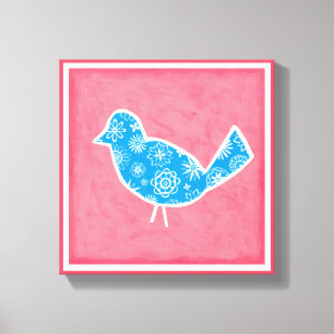Decorative Bird with Patterns on Pink Background Canvas Print