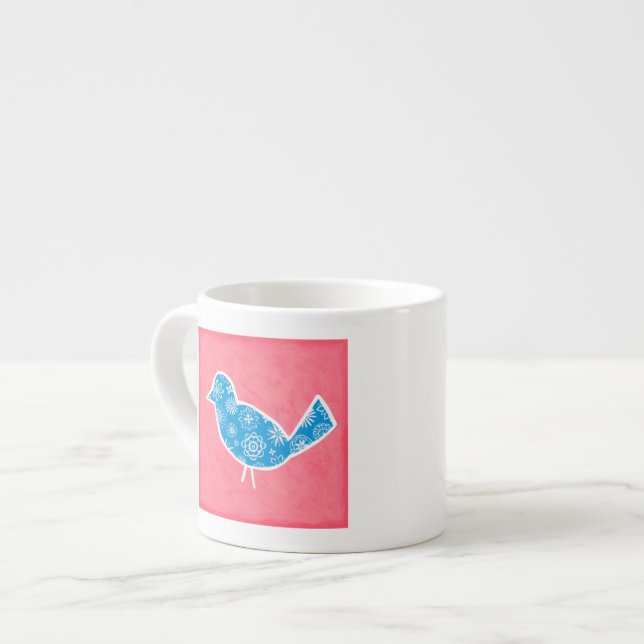 Decorative Bird with Patterns on Pink Background Espresso Cup (Front Left)