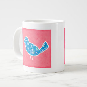 Decorative Bird with Patterns on Pink Background Large Coffee Mug