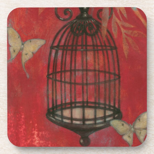 Decorative Birdcage with Butterflies Coaster (Front)