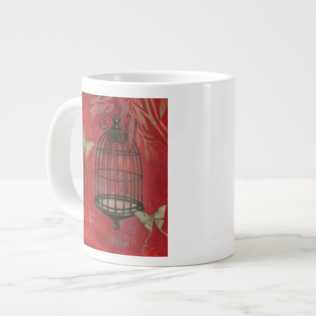Decorative Birdcage with Butterflies Large Coffee Mug (Front Left)