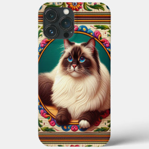 Decorative Birman Cat Colourful Flowers Border iPhone 13 Pro Max Case