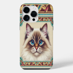 Decorative Birman Cat Colourful Framed Border iPhone 14 Pro Max Case