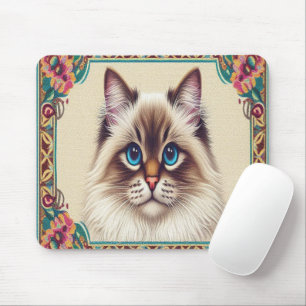 Decorative Birman Cat Colourful Framed Border Mouse Pad