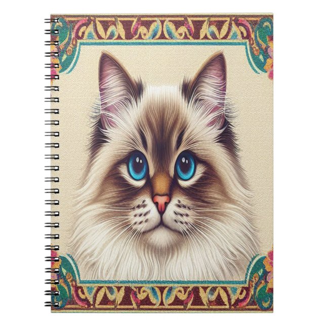 Decorative Birman Cat Colourful Framed Border Notebook (Front)