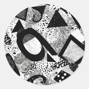 Decorative Black and White Abstract Pattern Classic Round Sticker