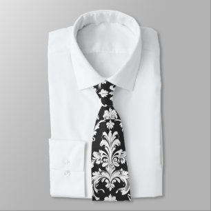 Decorative Black and White Damask Pattern Tie