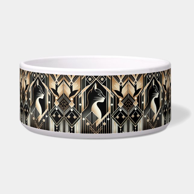 Decorative Black Cat Abstract Ceramic Pet Bowl (Front)