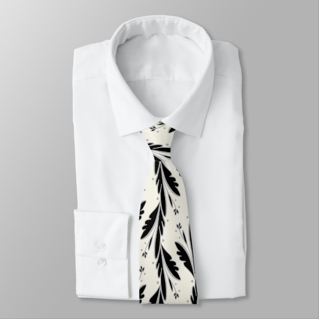 Decorative Black Vines Pattern Tie (Tied)