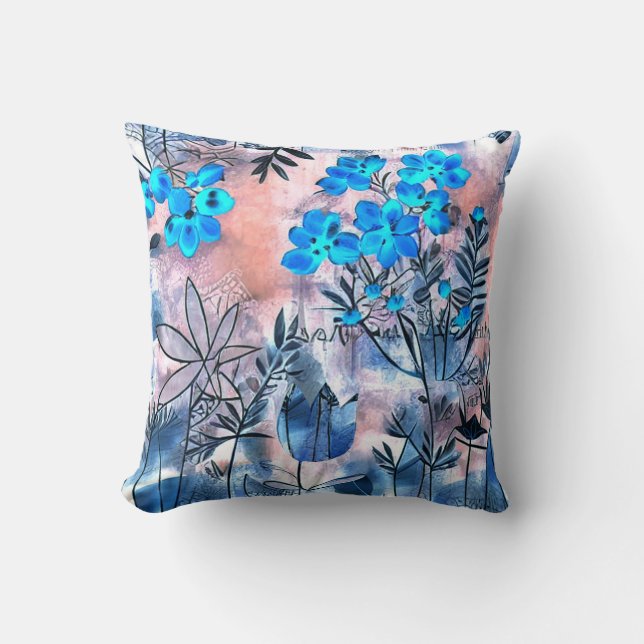 Decorative blue flowers cushion (Front)