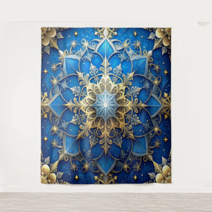 Decorative Blue Gold Holiday Backdrop Tapestry