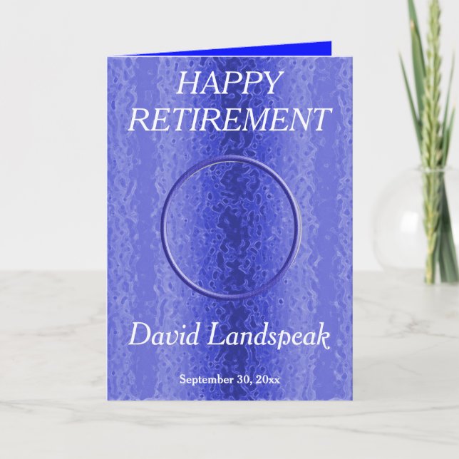 Decorative Blue Metal 1 photo collage Retirement Card (Front)
