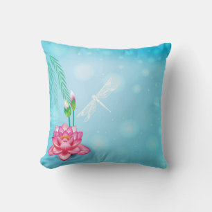 Decorative blue pink lotus glitter faux foil cushion