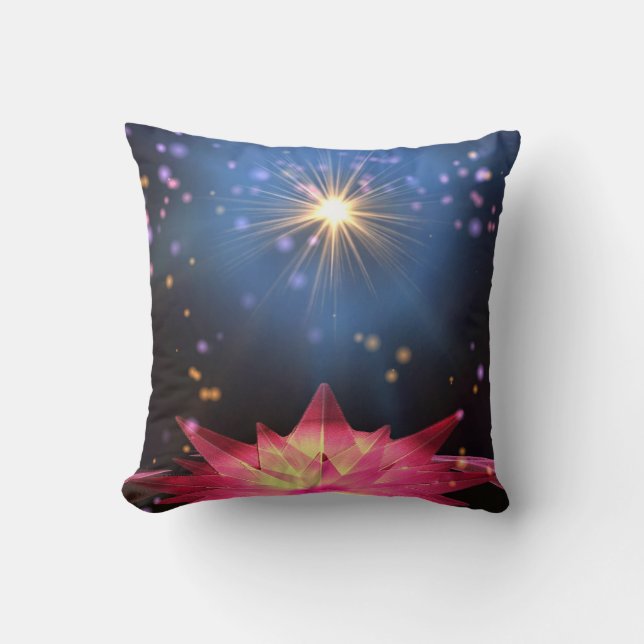 Decorative blue pink lotus glitter faux foil cushion (Front)