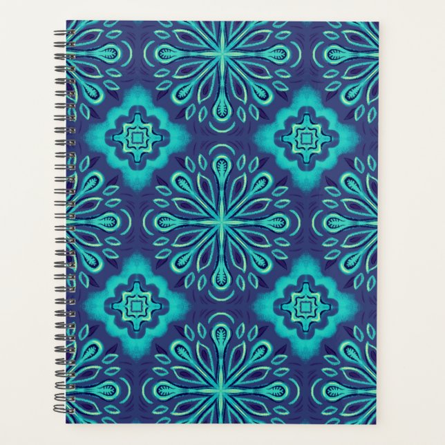 Decorative Blue Snowflake Boho Pattern Planner (Front)