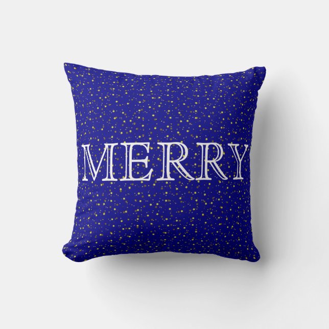 Decorative Blue Stars  Merry Christmas Cushion (Front)