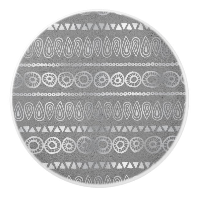 Decorative Bohemian Grey Stripe Striped Pattern Ceramic Knob (Front)